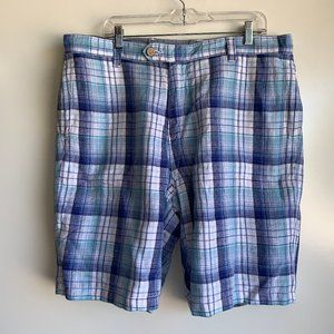Tommy Bahama Men's Reversible Blue Plaid Chambray Linen Shorts Size 36